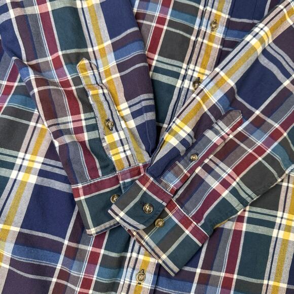 Viyella Plaid Button Down Shirt Blue Burgundy Men’s XL Cotton Wool Casual Preppy - Picture 5 of 14